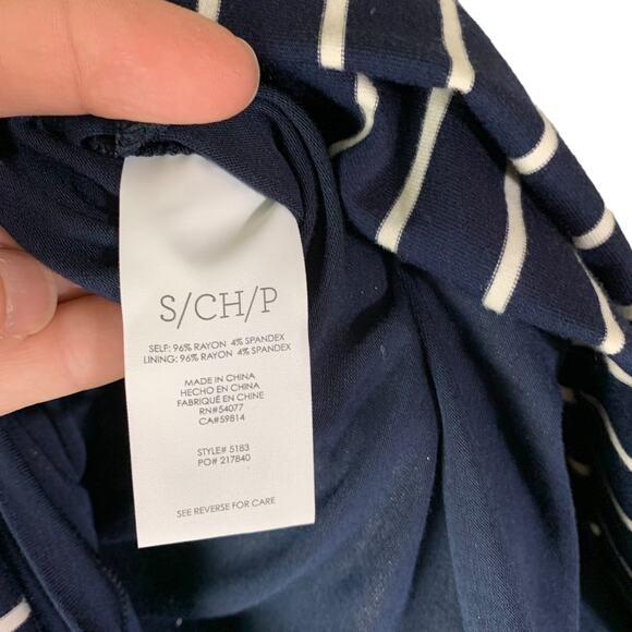 CAbi #5183 Skirt Womens S Navy Blue White Asymmetrical Stripe 4" Waistband Twirl - Picture 6 of 7